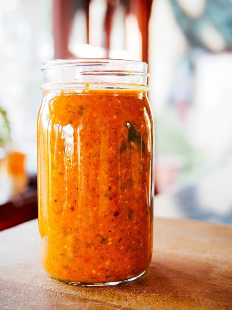 Spicy Minty Tomato Sauce Infused With Tomato Leaves